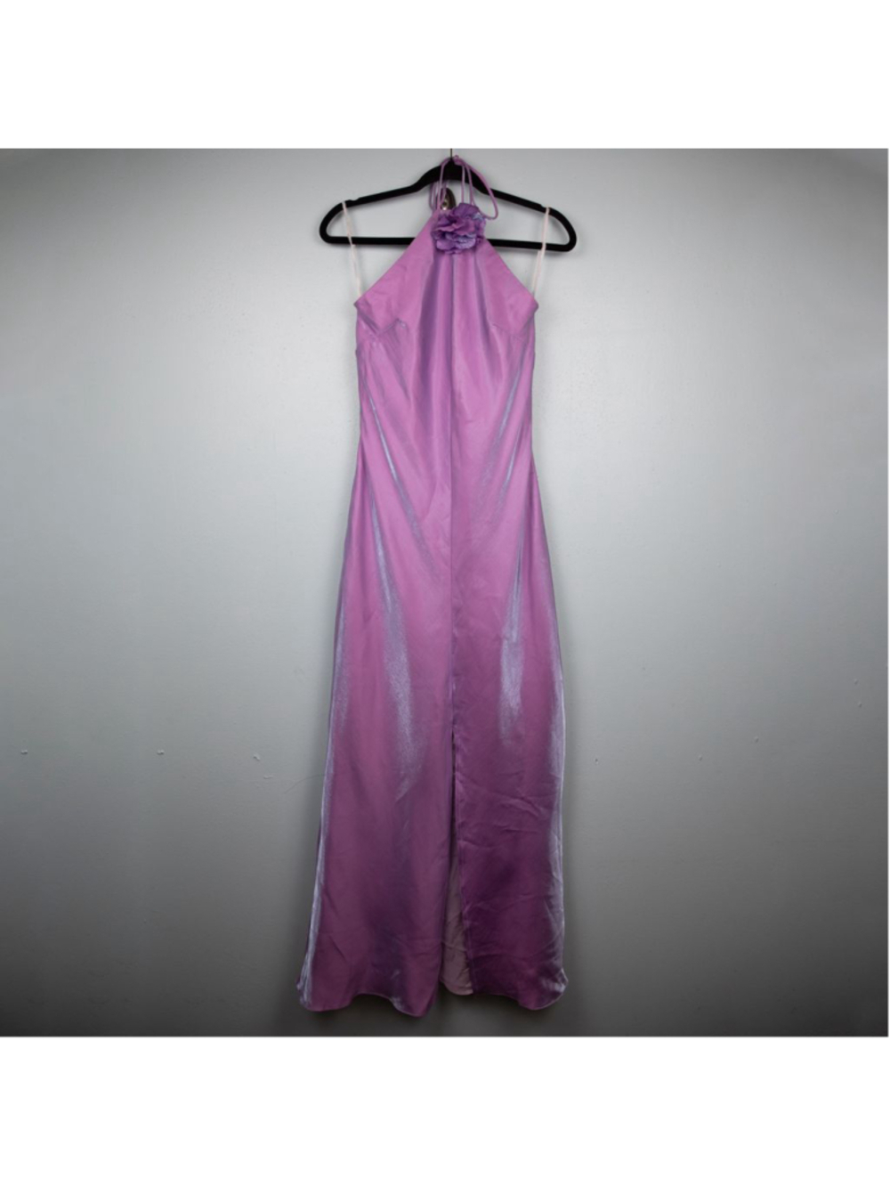 Vintage 90s Kiki lilac metallic halter maxi formal dress-M
